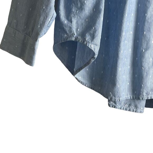 J Jill Top Women Blue Collar Embroidered Dots‎ Pinstripe Button Up Pocket Cotton - Picture 6 of 12